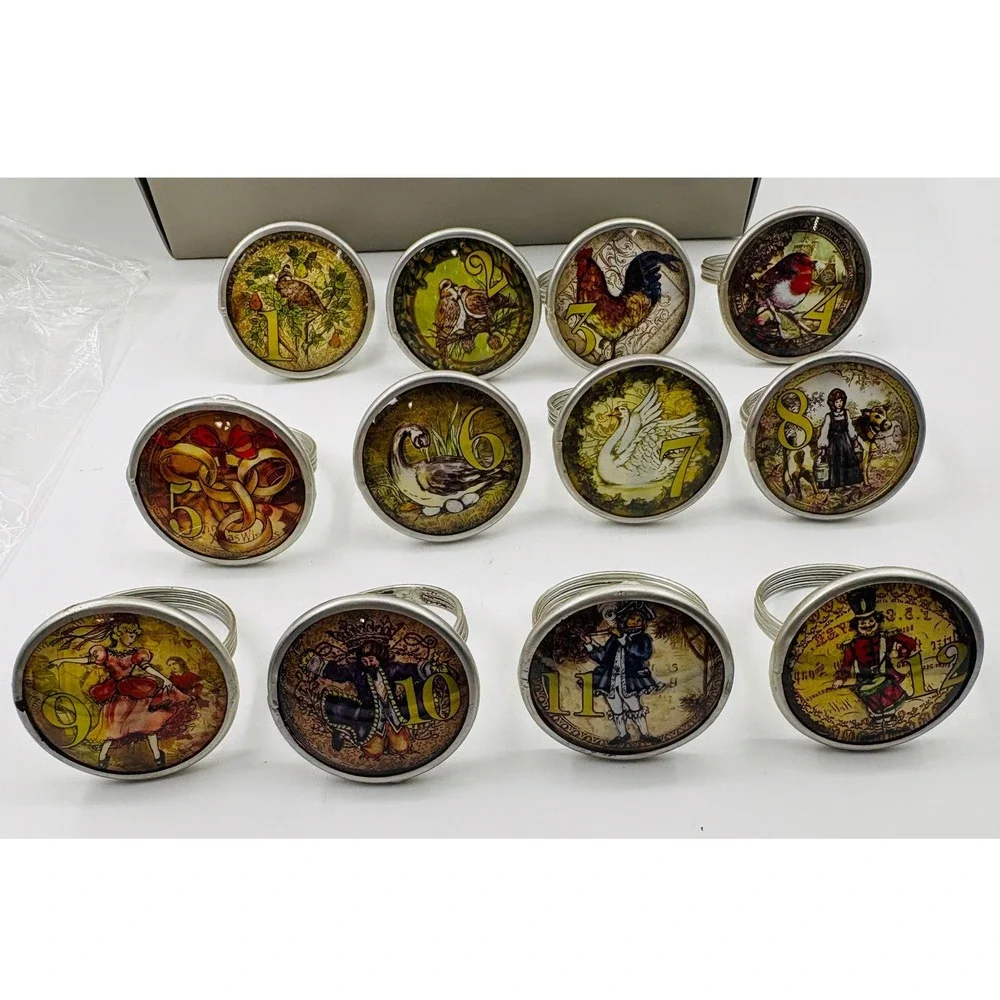 Pottery Barn 12 Days of Christmas Napkin Rings Set of 12 Multi Vintage Holiday